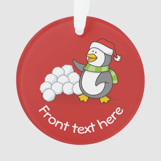 Kerstpinguïn met sneeuwballen ornament (voorkant)