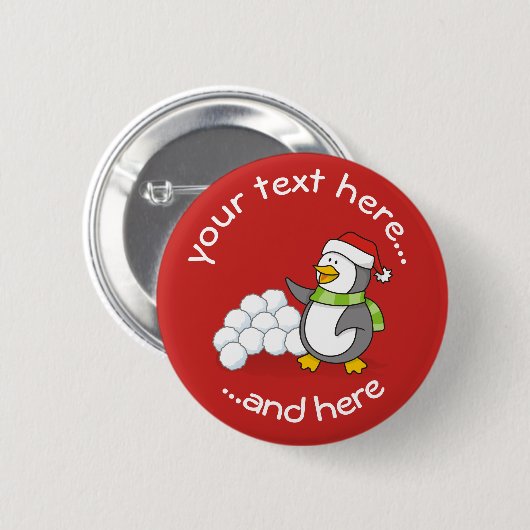 Kerstpinguïn met sneeuwballen ronde button 5,7 cm (Voorkant /achterkant)