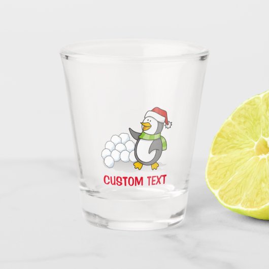Kerstpinguïn met sneeuwballen shot glas (Voorkant)