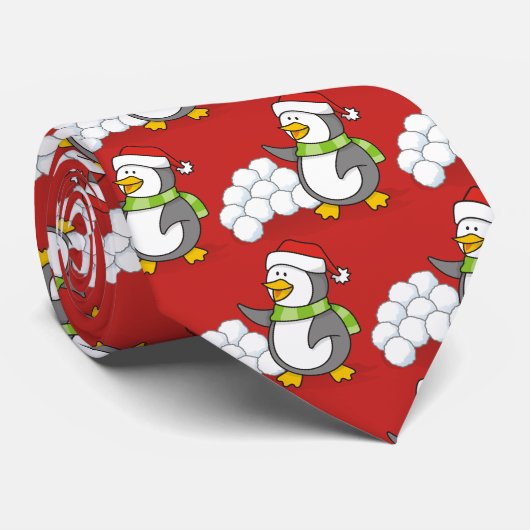 Kerstpinguïn met sneeuwballen stropdas (Opgerold)