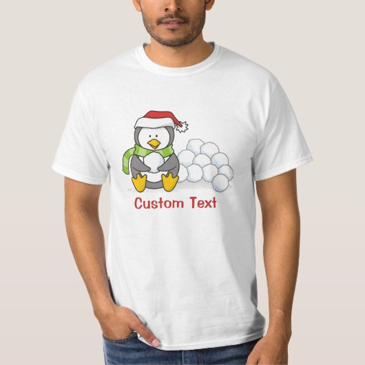 Kerstpinguïn met sneeuwballen t-shirt (Voorkant)