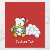 Kerstpinguïn met sneeuwballen wijn etiket (Enkel label)