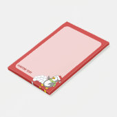 Kerstpinguïn met sneeuwballen zwaaiend post-it® notes (Schuin)
