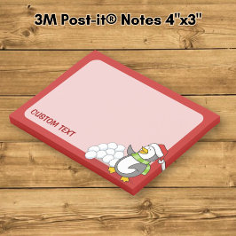Kerstpinguïn met sneeuwballen zwaaiend post-it® notes