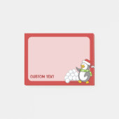 Kerstpinguïn met sneeuwballen zwaaiend post-it® notes (Voorkant)