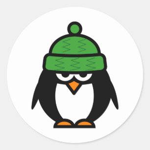 Kerstpinguïn met winterstickers voor de cartoon v ronde sticker