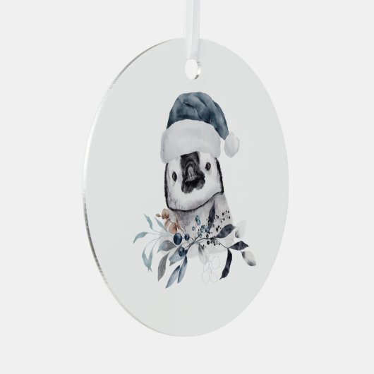 Kerstpinguïn Metalen Ornament (Voorkant Rechts)