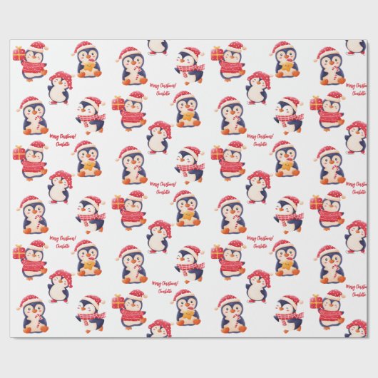 kerstpinguïn, omslagpapier cadeaupapier (Vlak)