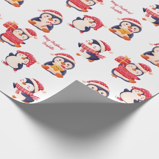kerstpinguïn, omslagpapier cadeaupapier (Hoek)