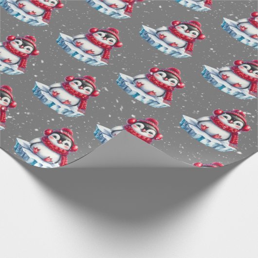 Kerstpinguïn op een ijsberg cadeaupapier (Hoek)