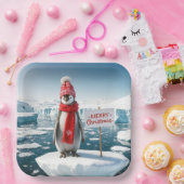 Kerstpinguïn op een ijsberg papieren bordje (Feest)