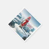 Kerstpinguïn op een ijsberg servet (Hoek)