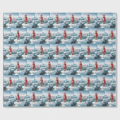 Kerstpinguïn op ijsberg cadeaupapier (Vlak)