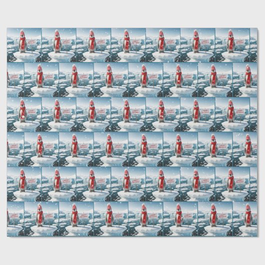 Kerstpinguïn op ijsberg cadeaupapier (Vlak)