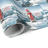 Kerstpinguïn op ijsberg cadeaupapier (Rol Hoek)