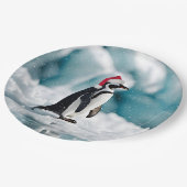 Kerstpinguïn op ijsberg papieren bordje (Gekanteld)