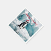 Kerstpinguïn op ijsberg servet (Hoek)