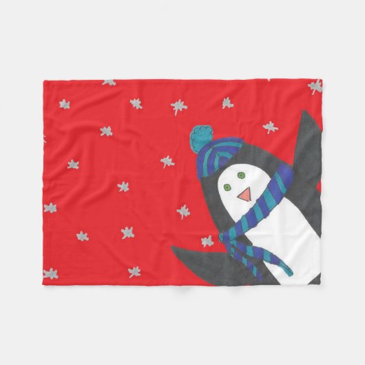 Kerstpinguïn op rood fleece deken (Voorkant (Horizontaal))