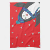 Kerstpinguïn op rood theedoek (Verticaal)