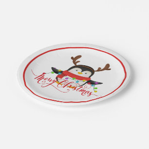 Kerstpinguïn  papieren bordje