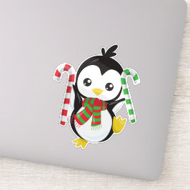 Kerstpinguïn, pinguïn met karf, snoepriet sticker