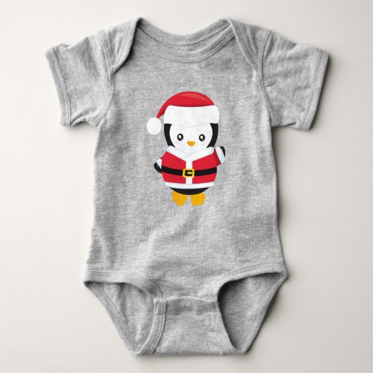 Kerstpinguïn, pinguïn met Santa Hat, gordel Romper (Voorkant)