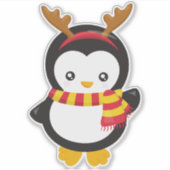 Kerstpinguïn, pinguïn met Scarf, Antlers Sticker (Voorkant)