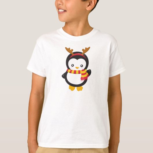 Kerstpinguïn, pinguïn met Scarf, Antlers T-shirt (Voorkant)