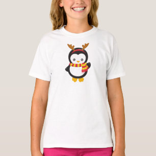 Kerstpinguïn, pinguïn met Scarf, Antlers T-shirt