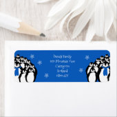 Kerstpinguïn retour adres blauw etiket (Insitu)