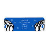 Kerstpinguïn retour adres blauw etiket (Voorkant)