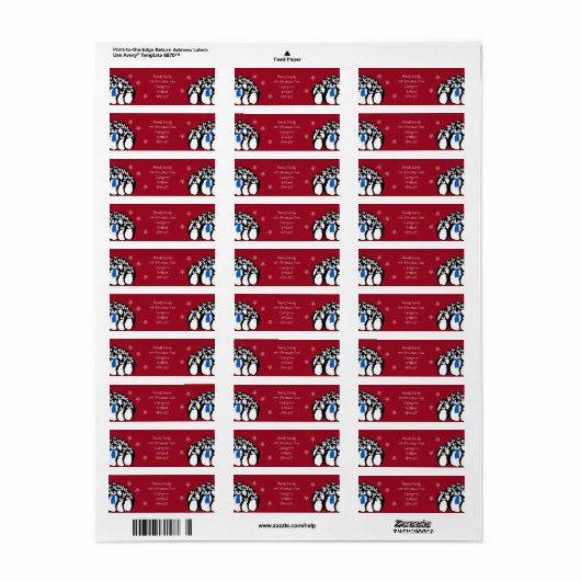 Kerstpinguïn retour adres rood etiket (Full Sheet)