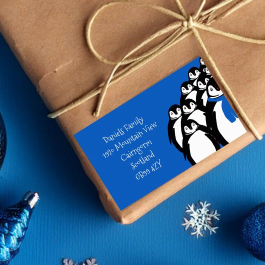 Kerstpinguïn Retouradres Blauw Rechthoekige Sticker