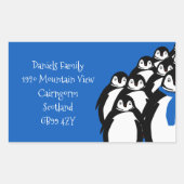 Kerstpinguïn Retouradres Blauw Rechthoekige Sticker (Voorkant)