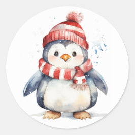 Kerstpinguïn Ronde Sticker