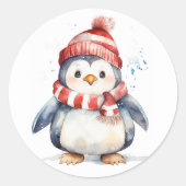 Kerstpinguïn Ronde Sticker (Voorkant)