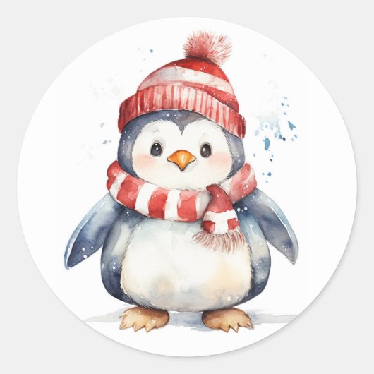 Kerstpinguïn Ronde Sticker (Voorkant)