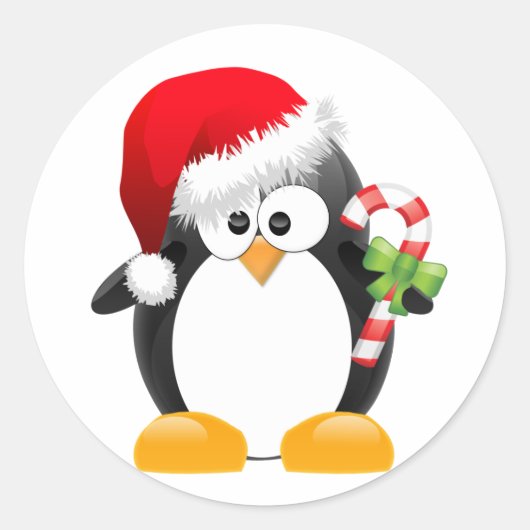 Kerstpinguïn Ronde Sticker (Voorkant)