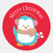 Kerstpinguïn Ronde Sticker (Voorkant)