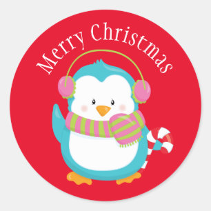 Kerstpinguïn Ronde Sticker