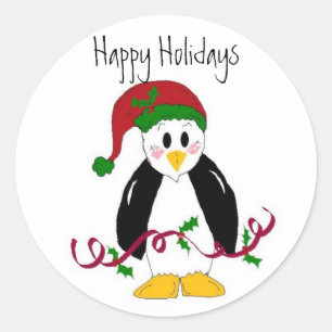 Kerstpinguïn Ronde Sticker