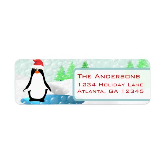 Kerstpinguïn Santa Hat Return-adres Etiket (Voorkant)