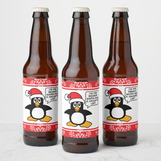 kerstpinguïn Santa Naughty List Bier Etiket (Flessen)