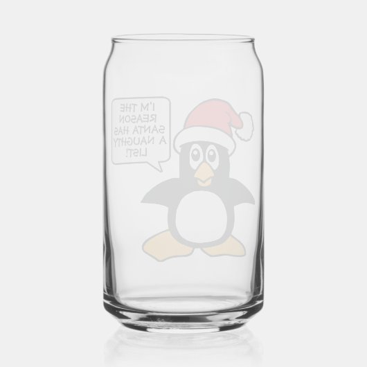 kerstpinguïn Santa Naughty List Blikvorm Glas (Achterkant)