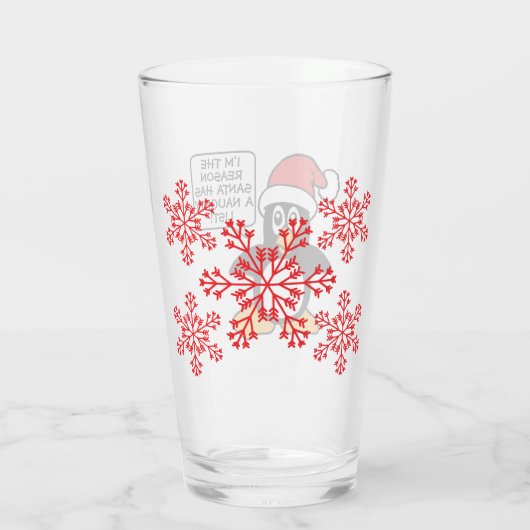 kerstpinguïn Santa Naughty List Glas (Achterkant)