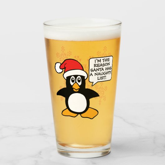 kerstpinguïn Santa Naughty List Glas (Voorkant gevuld)