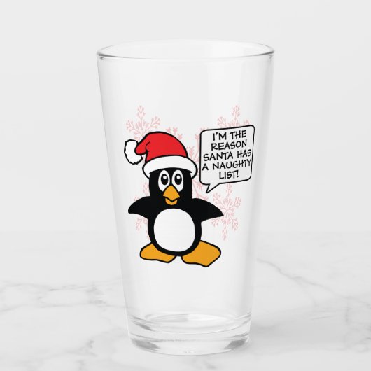 kerstpinguïn Santa Naughty List Glas (Voorkant)