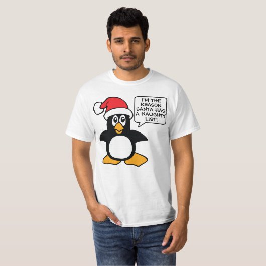 kerstpinguïn Santa Naughty List T-shirt (Voorkant volledig)