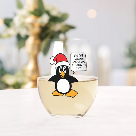 kerstpinguïn Santa Naughty List Wijnglas Zonder Voet (Insitu (Huwelijk))