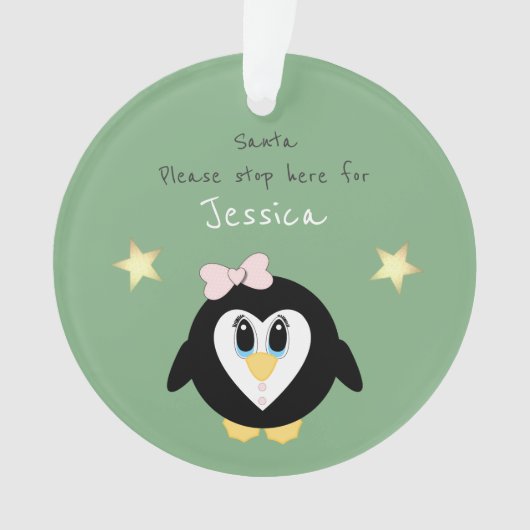 Kerstpinguïn Santa stop hier groen Ornament (voorkant)